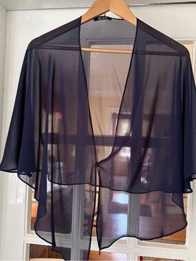 SLNY Navy Sheer Tie-Front Cover-Up Button Front OS